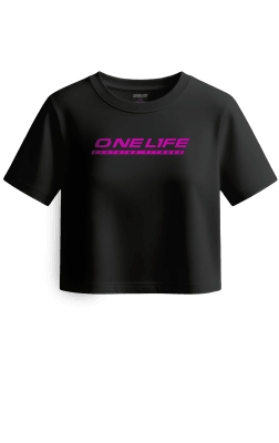 CROP C/MANGAS LOGO FUCSIA - NEGRO