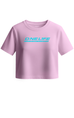 CROP C/MANGAS LOGO CELESTE - ROSADO
