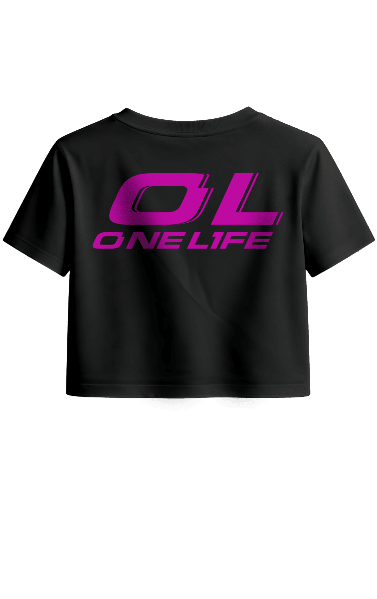 CROP C/MANGAS LOGO FUCSIA - NEGRO2