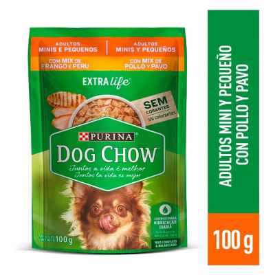 DOG CHOW 100 GRS. POUCH ADULTO MINI & PEQ POLLO/PAVO1