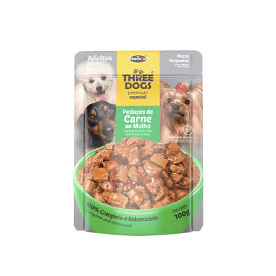 THREE DOGS ORIGINAL 100 GRS. POUCH ADULTO RAZA PEQUEÑA1