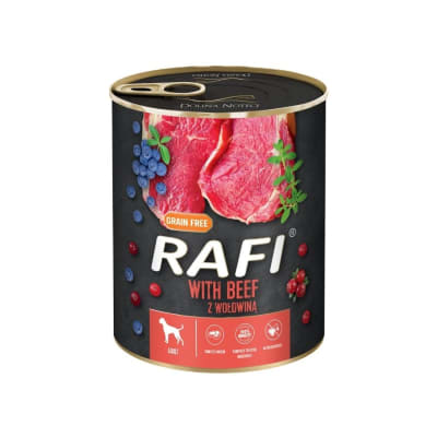 RAFI DOG 800 GRS. LATA BEEF, BLUEBERRY AND CRANBERRY1
