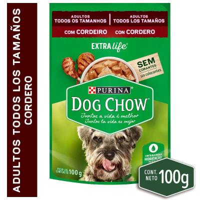 DOG CHOW 100 GRS. POUCH ADULTO TODOS LOS TAMAÑOS-CORDERO