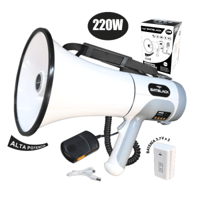 Megafono Recargable 220 W, Alcance 1200 Mts