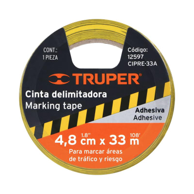 Cinta delimitadora para pisos amarillo/negro 4.8 Cm x 33 mts Truper 12597