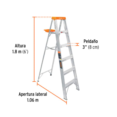 Escalera  tijera Aluminio tipo II con bandeja, 5 peldaños, 175 kg