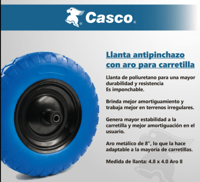 Llanta Antipinchazo 4.8 X 4.0 Con Aro 8 Para Carretilla Casco