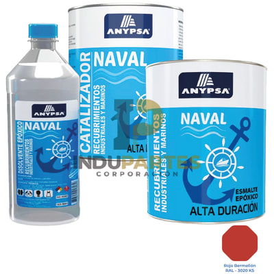 Pintura Epóxica Naval Rojo Bermelion Ral-3020 K5 Disolvente / Catalizador