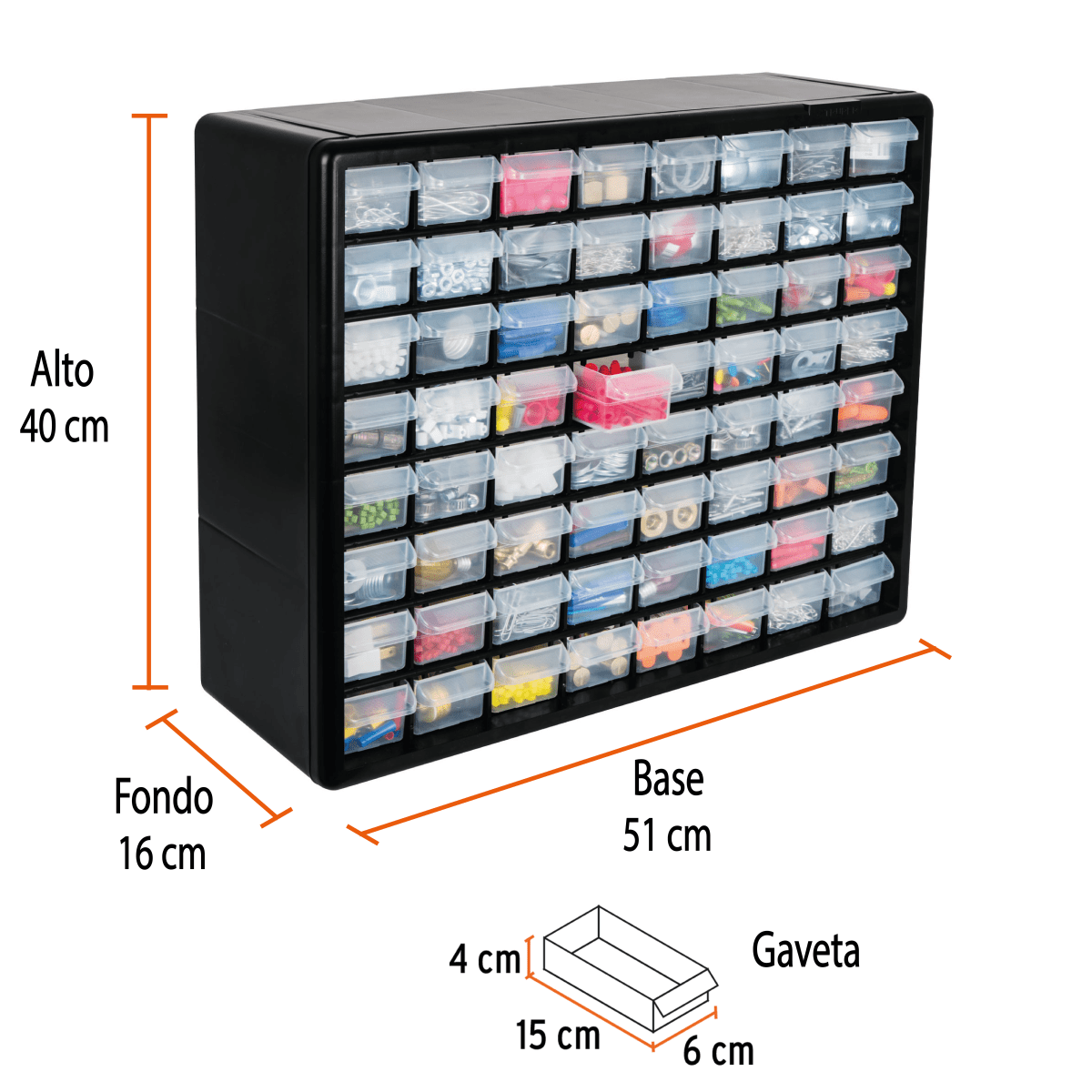 Organizador De Plástico 64 Gavetas Truper 108952