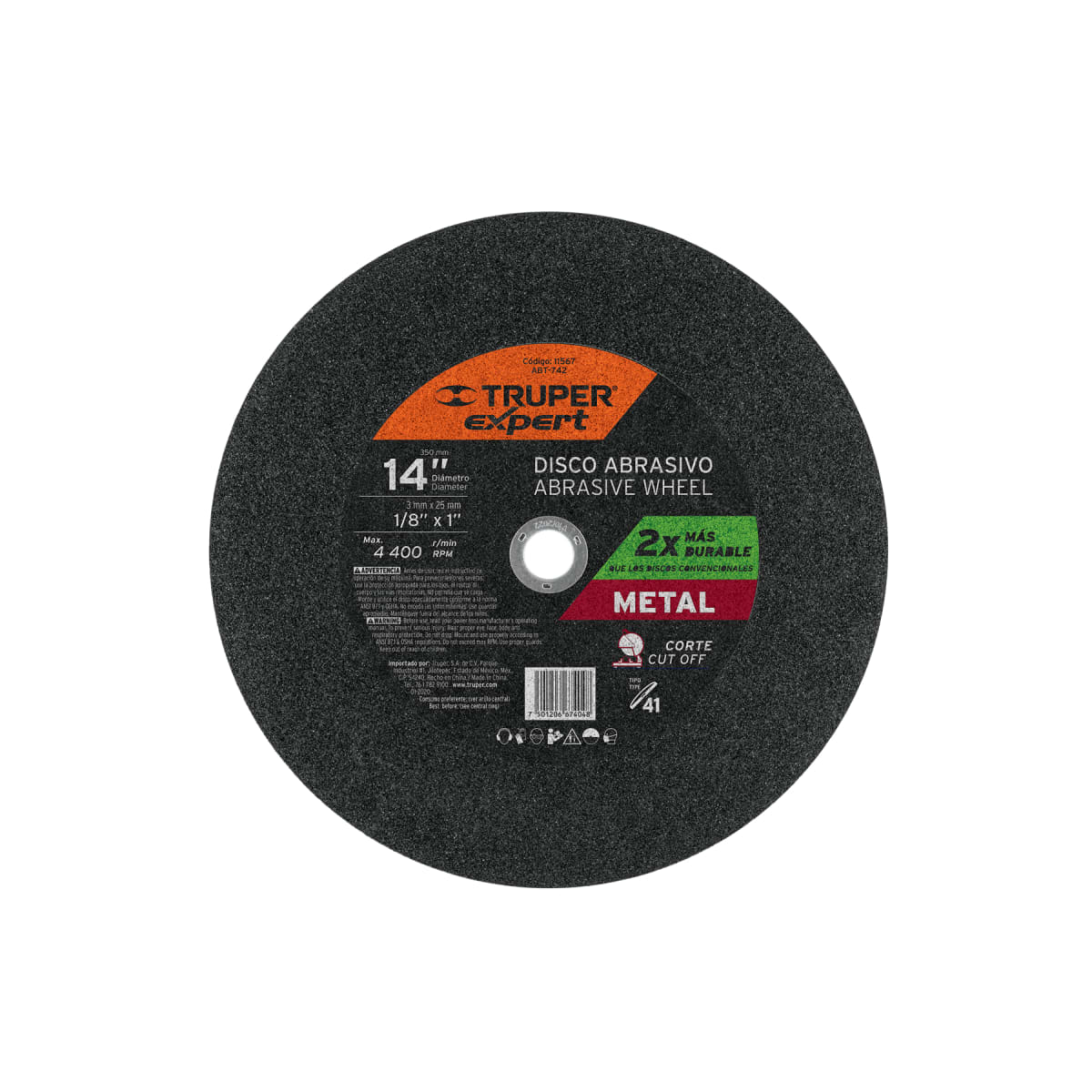 Disco abrasivo para corte de metal tipo 41 Truper1