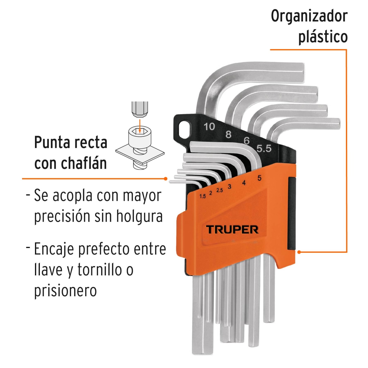 Juego de llaves allen 10 piezas con organizador de plástico Truper2