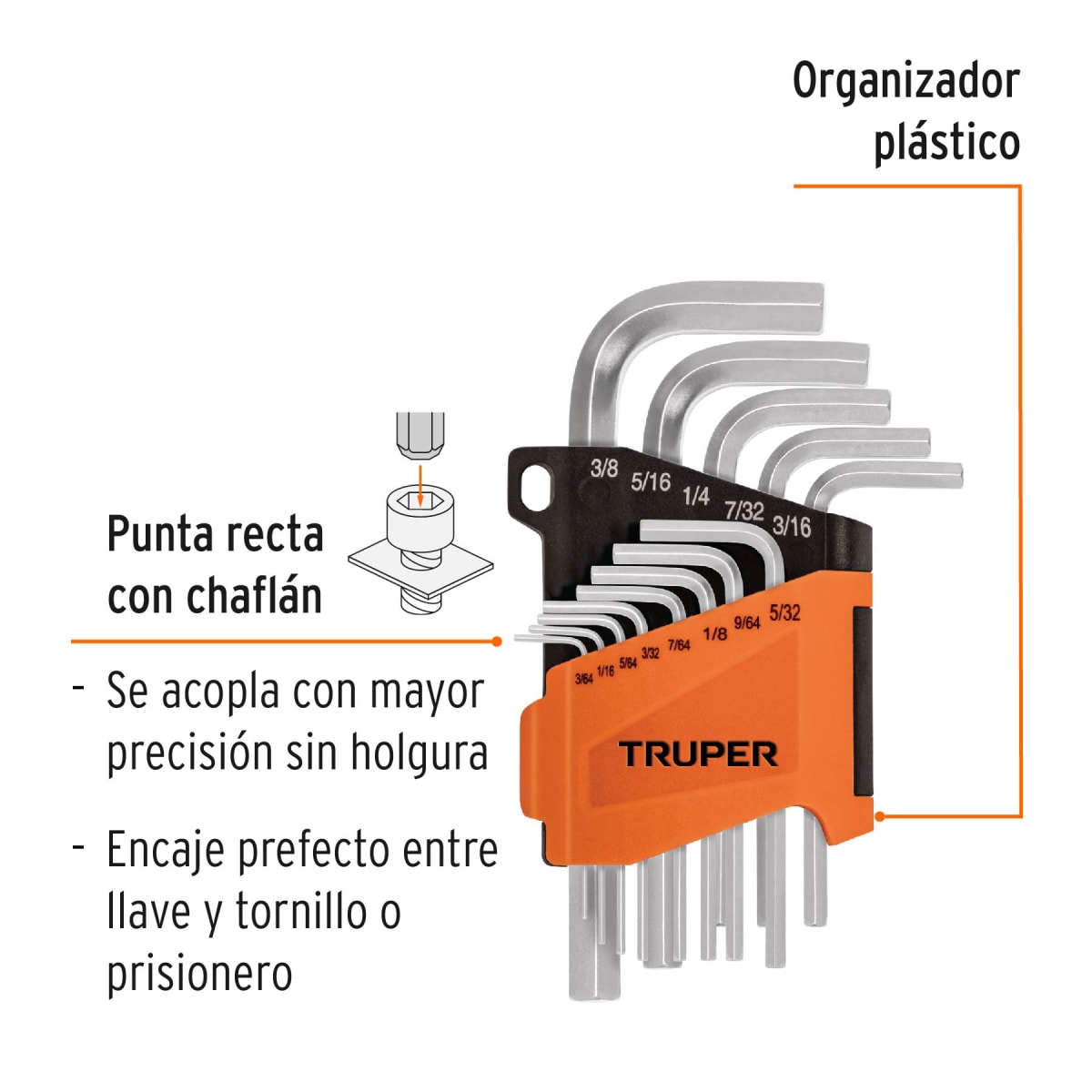 Juego de llaves allen 13 piezas con organizador de plástico Truper 155452