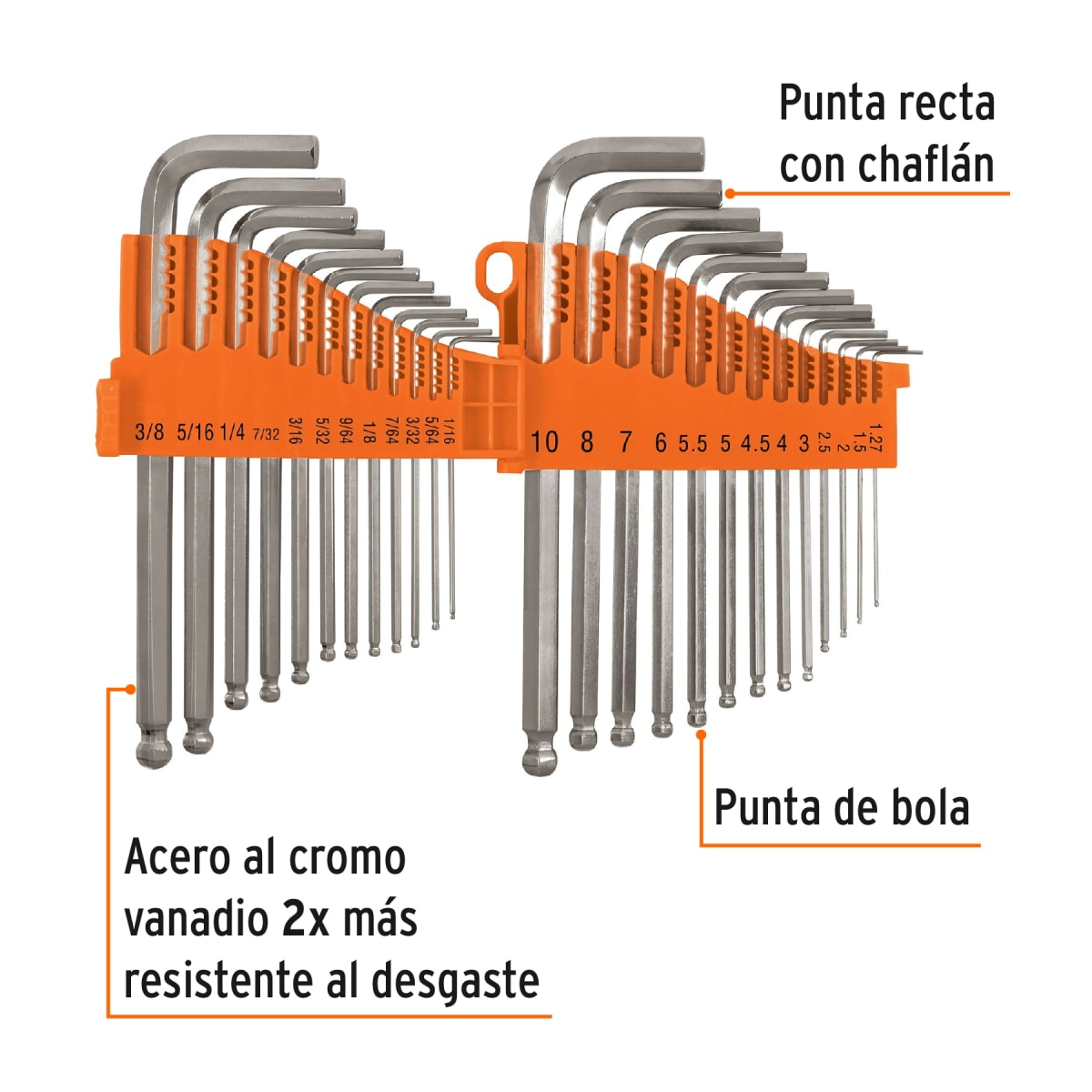 Juego De 25 Llaves Allen Largas Mixtas Punta De Bola2