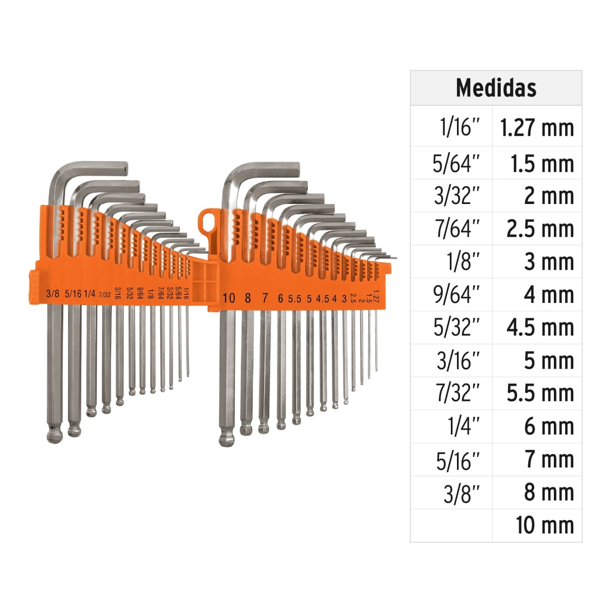Juego De 25 Llaves Allen Largas Mixtas Punta De Bola3