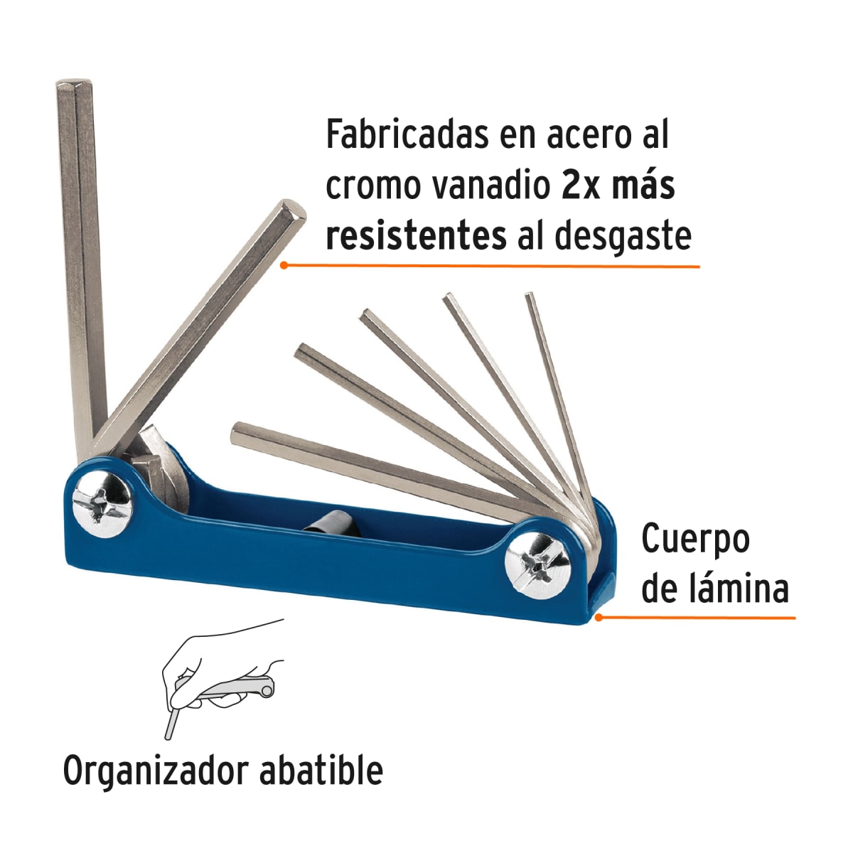 Juego de 7 llaves allen hexagonales tipo navaja Truper2