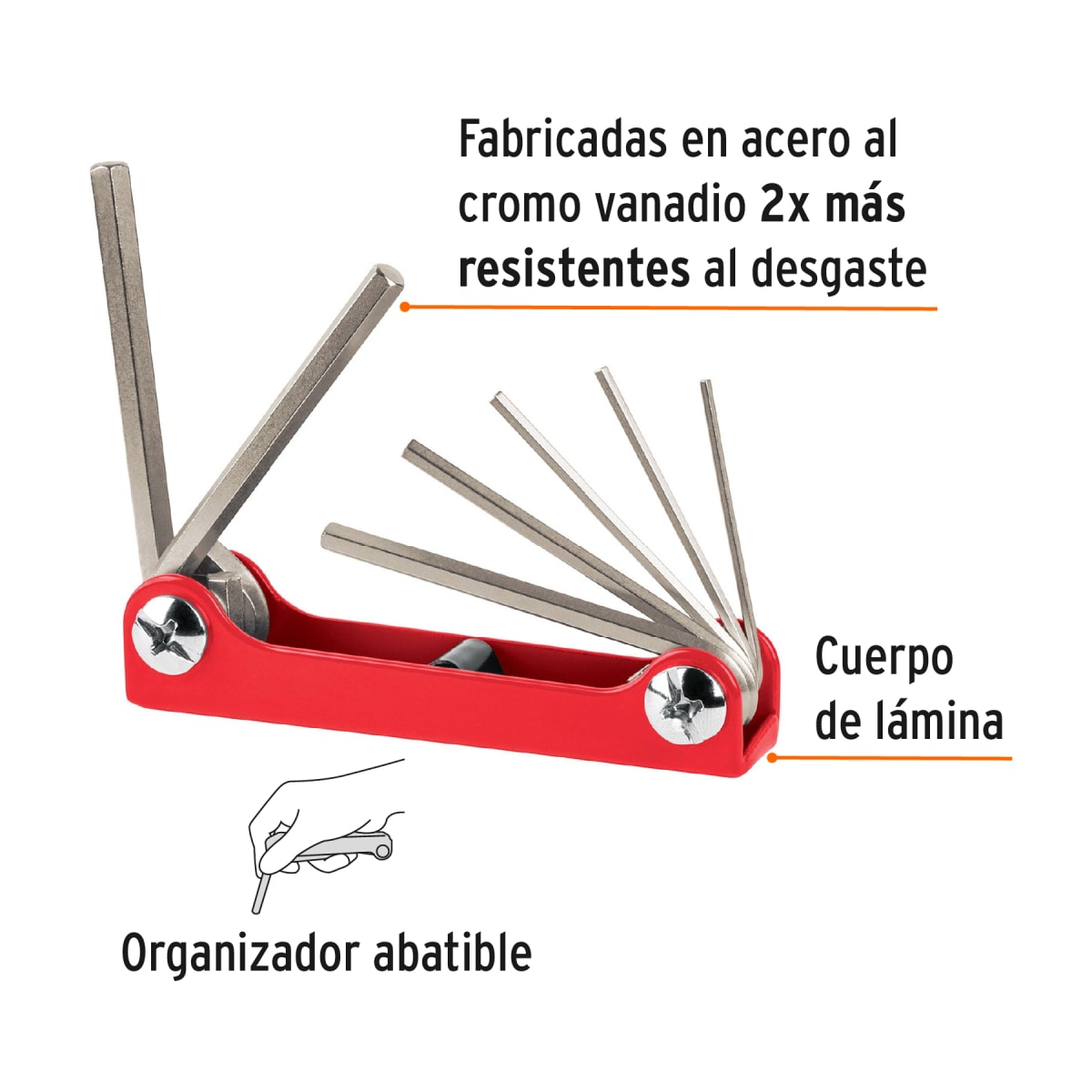 Juego de 7 llaves allen hexagonales tipo navaja Truper 155602