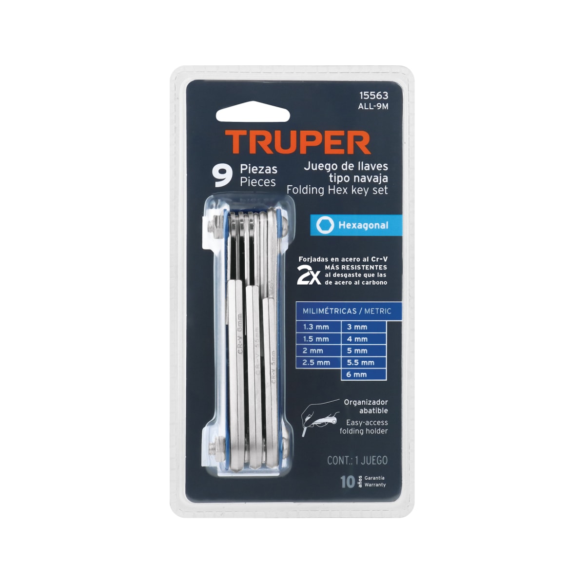 Juego D 9 Llaves Allen Tipo Navaja Cuerpo Lámina Milimétrico Truper 155634