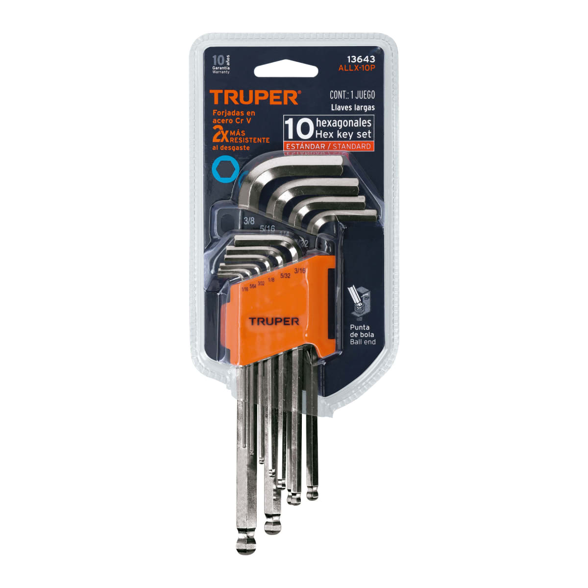 Juego de llaves allen largas punta de bola 10 piezas con organizador de plástico Truper4