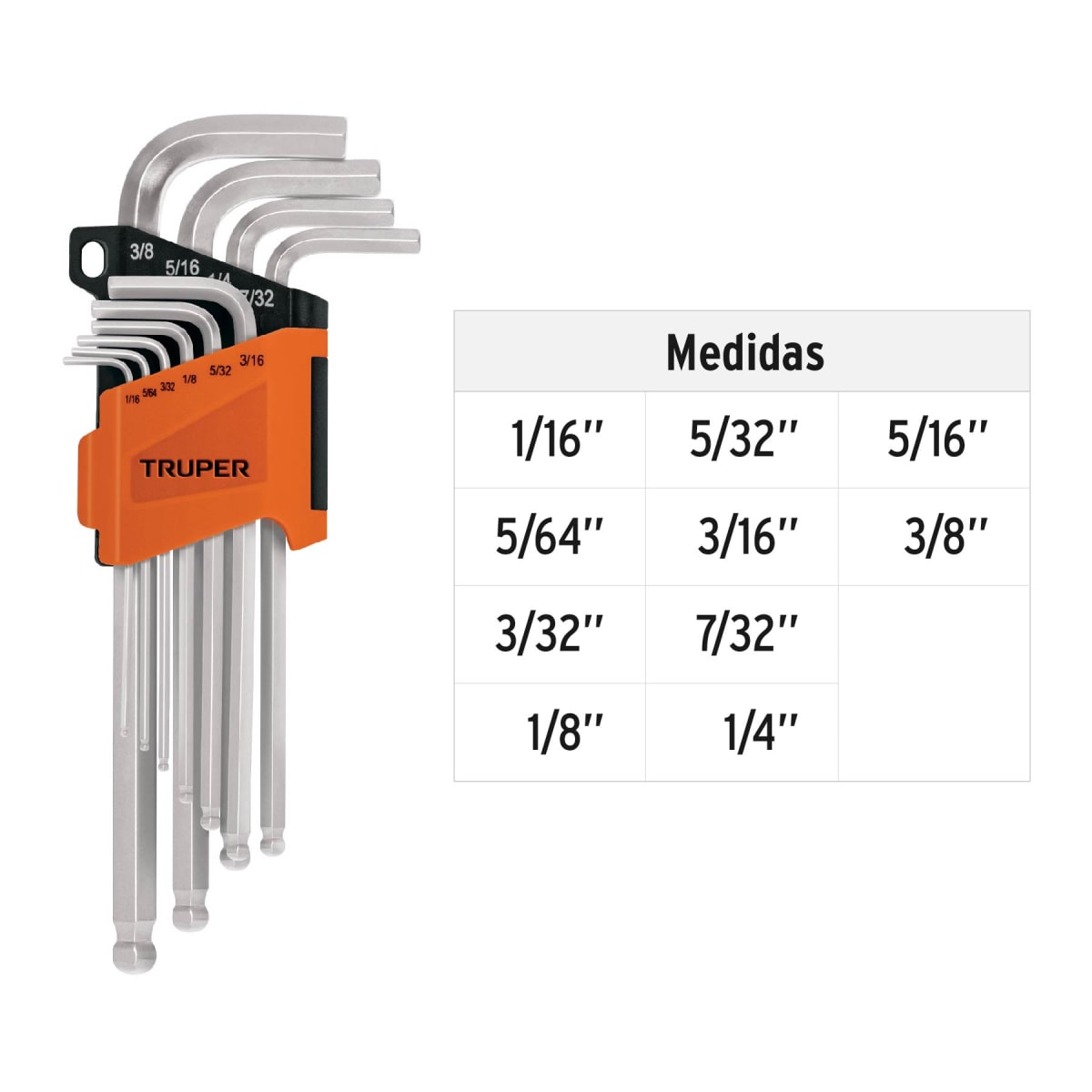 Juego de llaves allen largas punta de bola 10 piezas con organizador de plástico Truper3