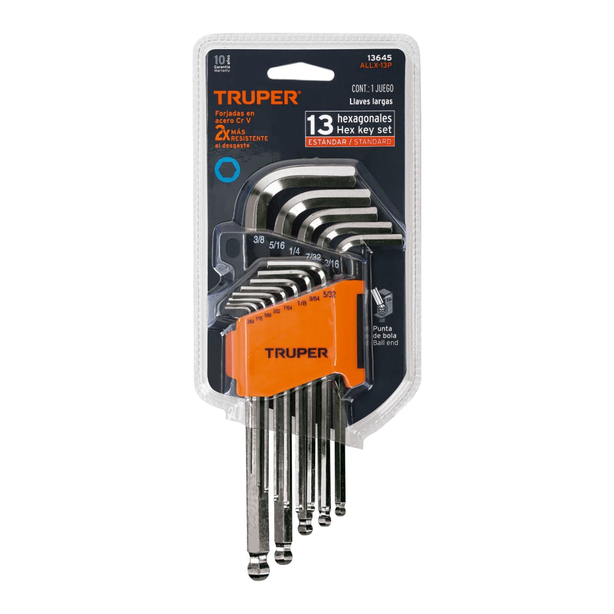 Juego De 13 Llaves Allen Largas y Punta De Bola en Pulg Truper 136455