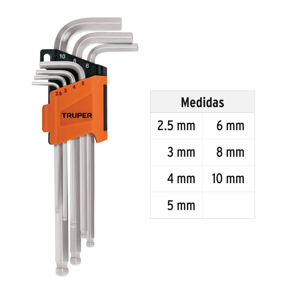 Juego de llaves allen largas punta de bola 7 piezas con organizador de plástico Truper3