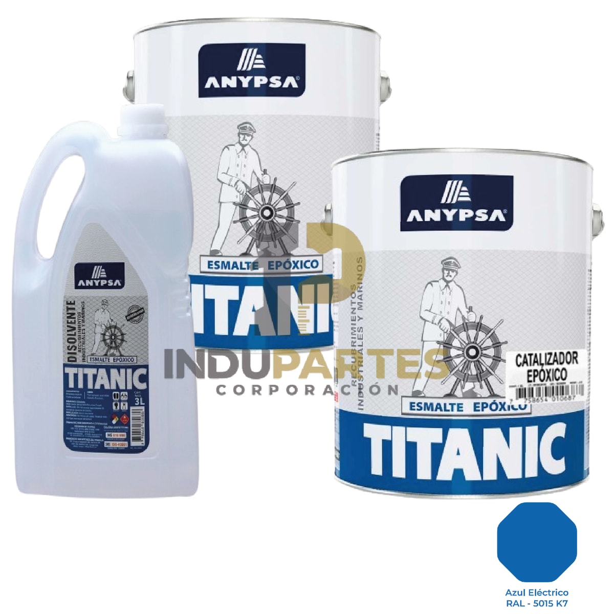 Pintura Epóxica Titanic Azul Electrico Ral-5015 K7 Disolvente / Catalizador 0