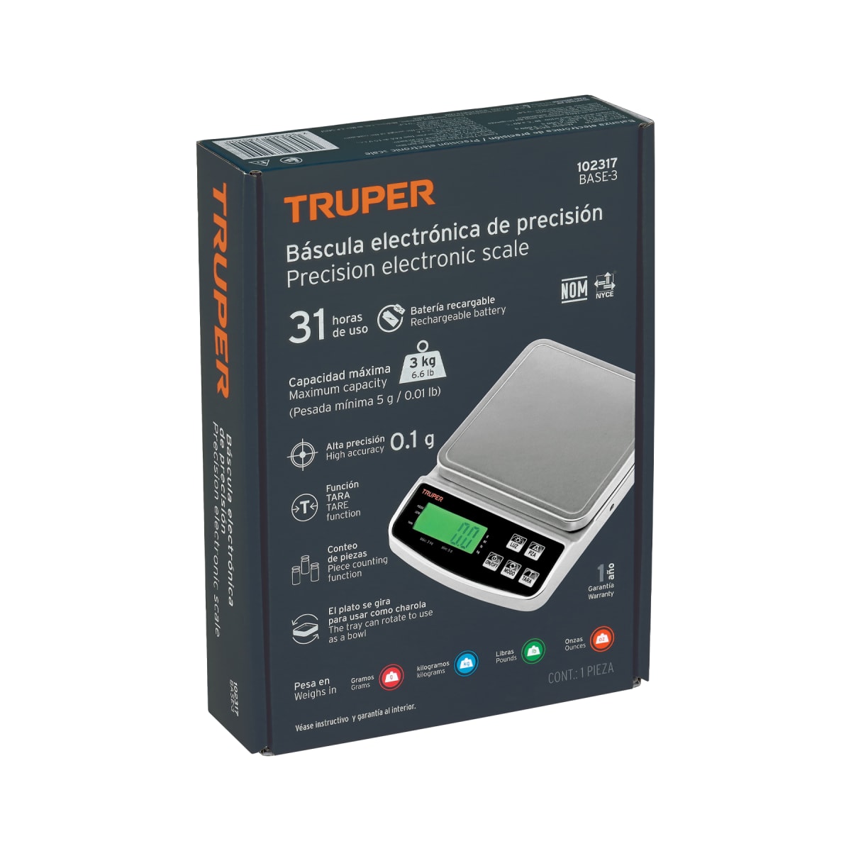 Balanza Electrónica De Precisión Recargable 3 Kg Truper 1023174
