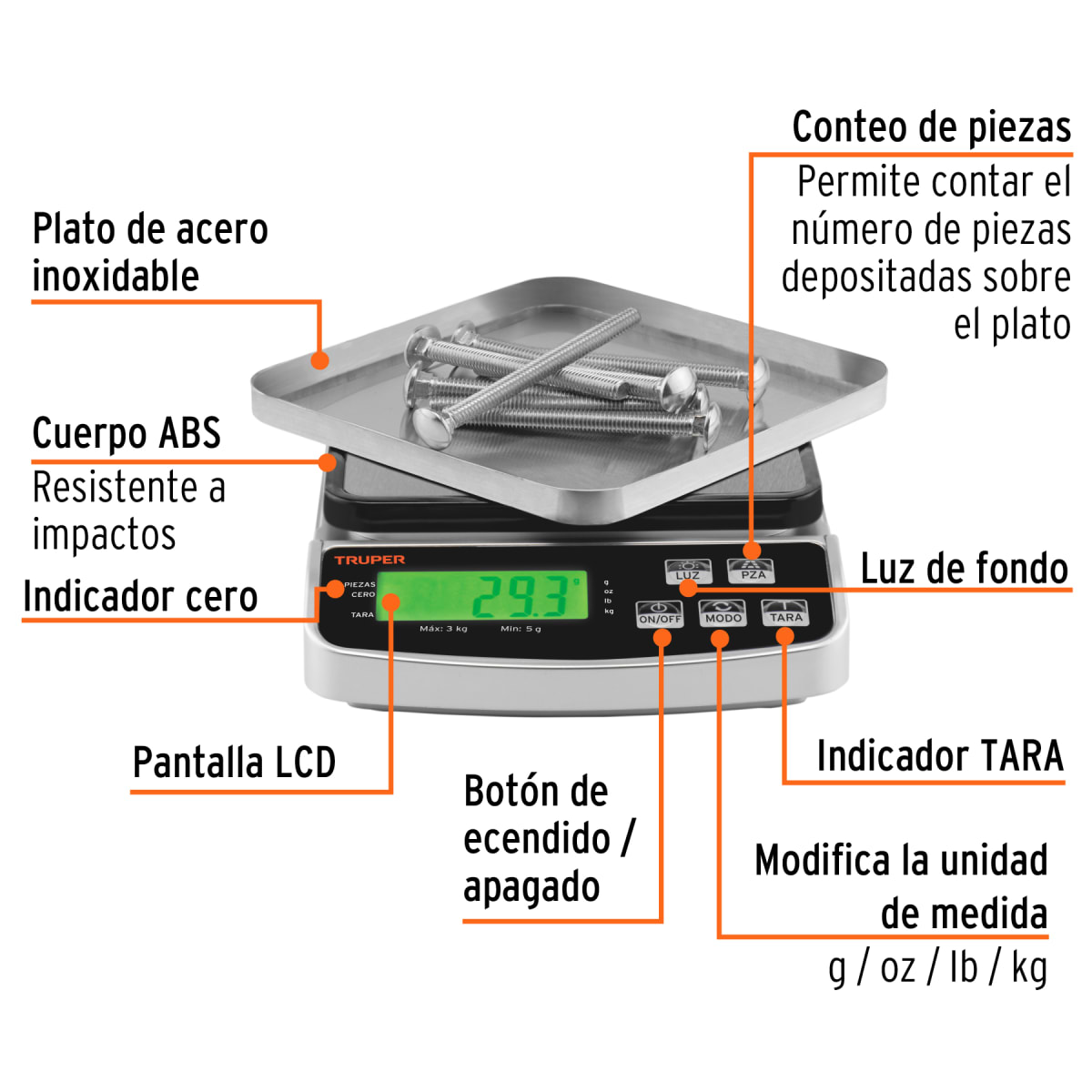 Balanza Electrónica De Precisión Recargable 3 Kg Truper 1023173