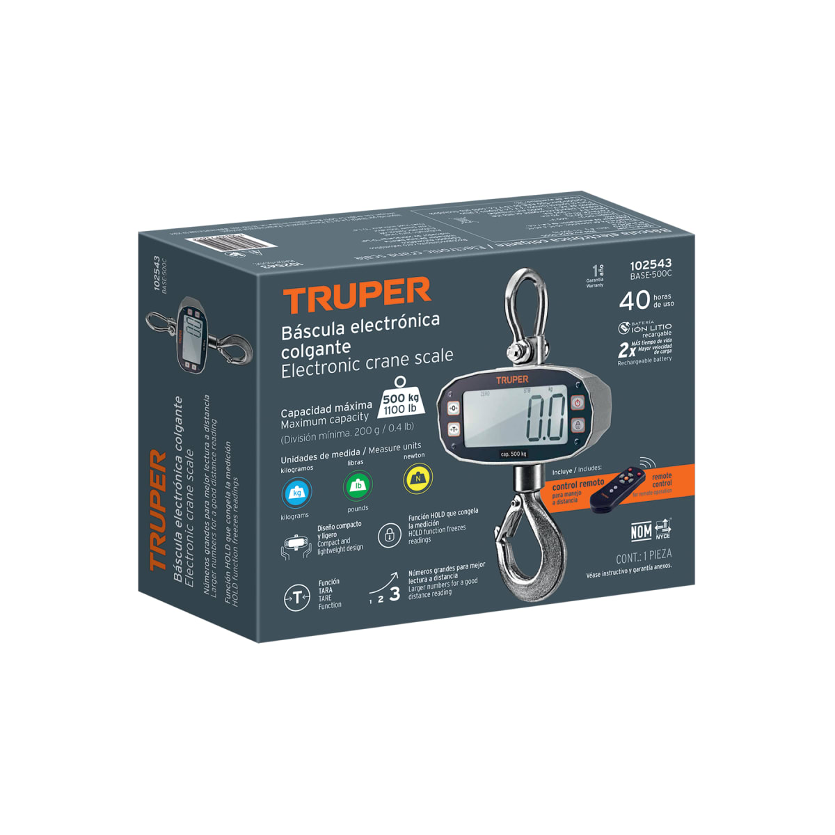 Balanza Electrónica Recargable Tipo Colgante 500 Kg Truper 1025437