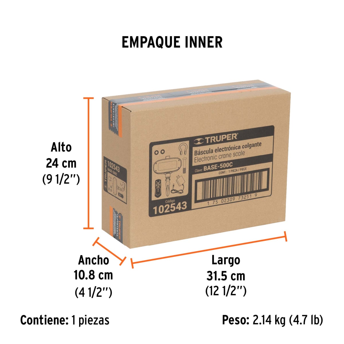 Balanza Electrónica Recargable Tipo Colgante 500 Kg Truper 1025436