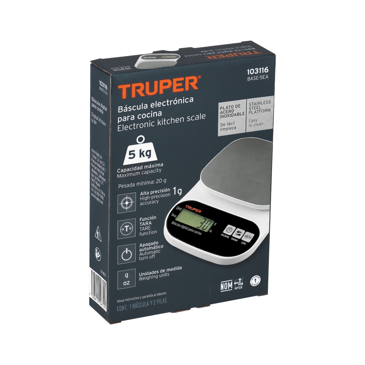 Balanza Digital Para Cocina Plato De Acero Inox 5 Kg Truper 1031164