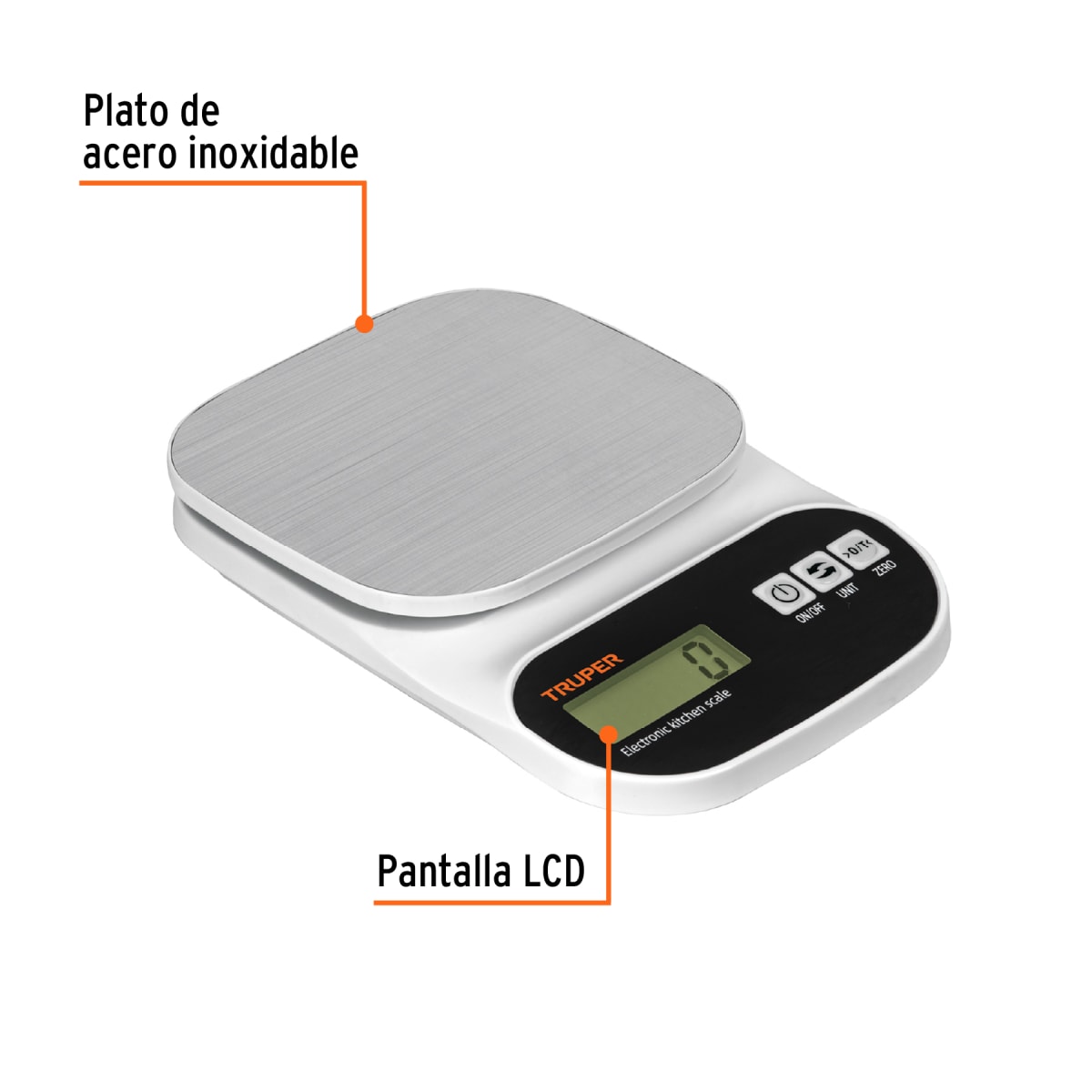 Balanza Digital Para Cocina Plato De Acero Inox 5 Kg Truper 1031162