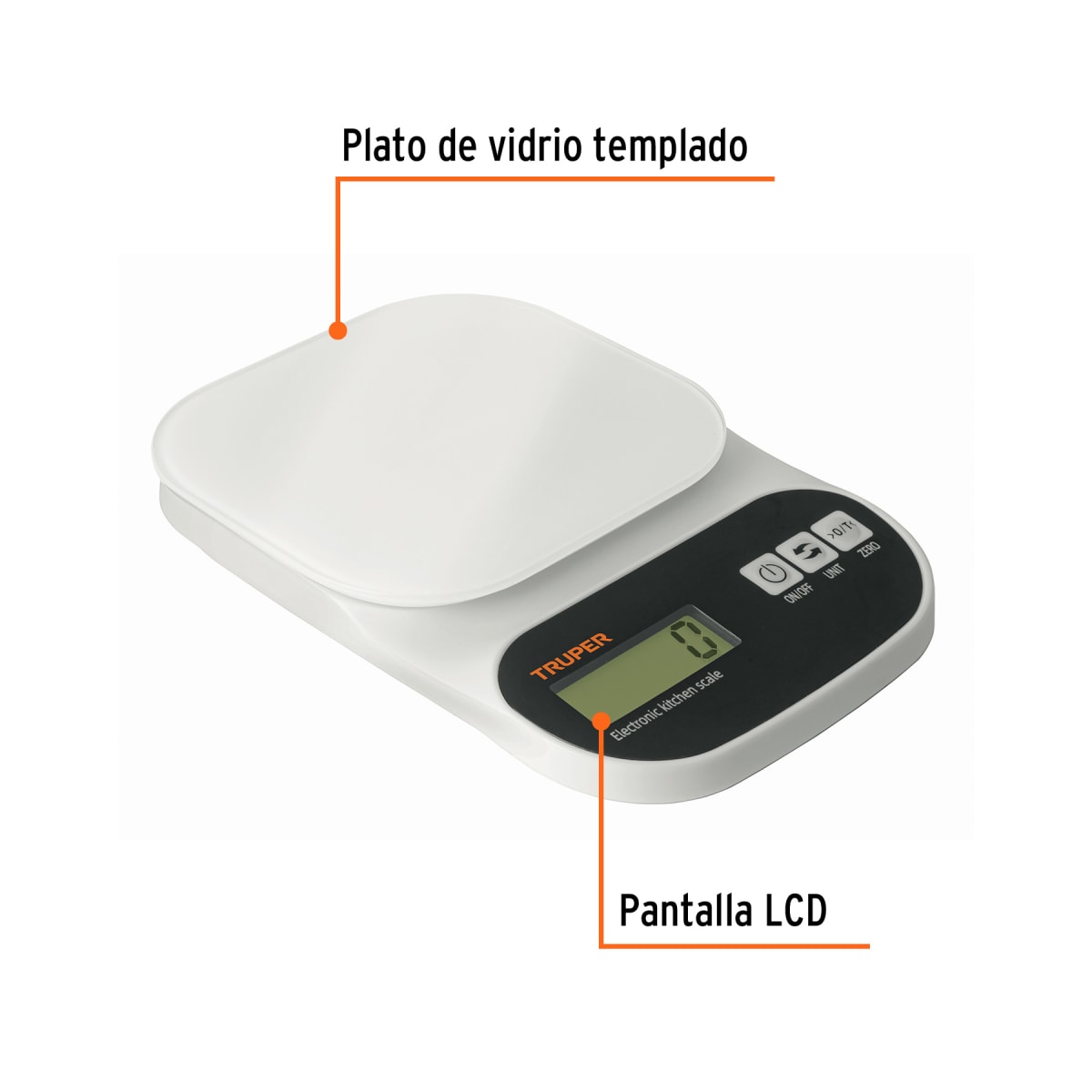 Balanza Digital para Cocina 5 kg Plato de Cristal Truper 151603