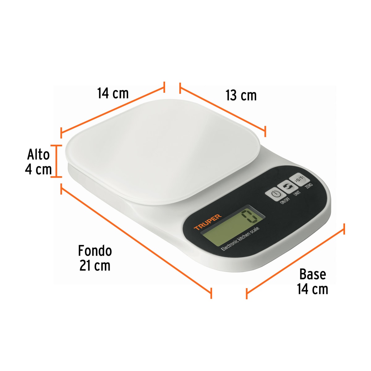 Balanza Digital para Cocina 5 kg Plato de Cristal Truper 151602