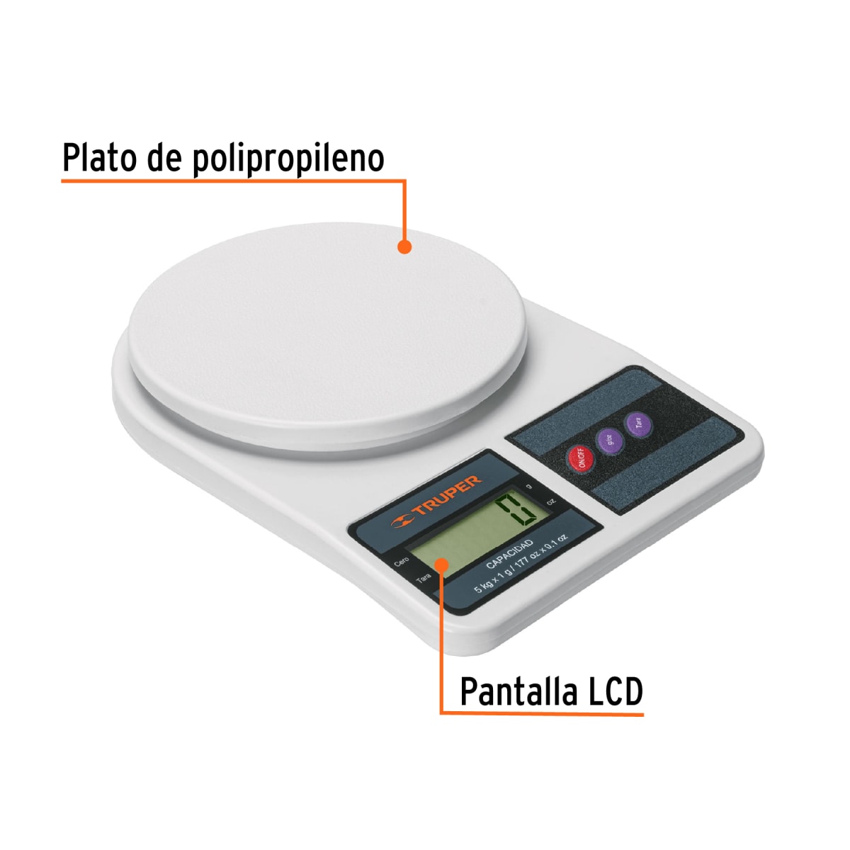 Balanza Digital Base Plástica Para Cocina 5kg Truper 151613