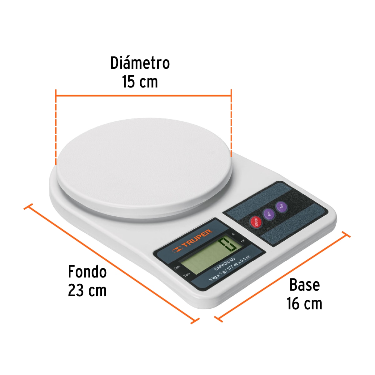 Balanza Digital Base Plástica Para Cocina 5kg Truper 151612