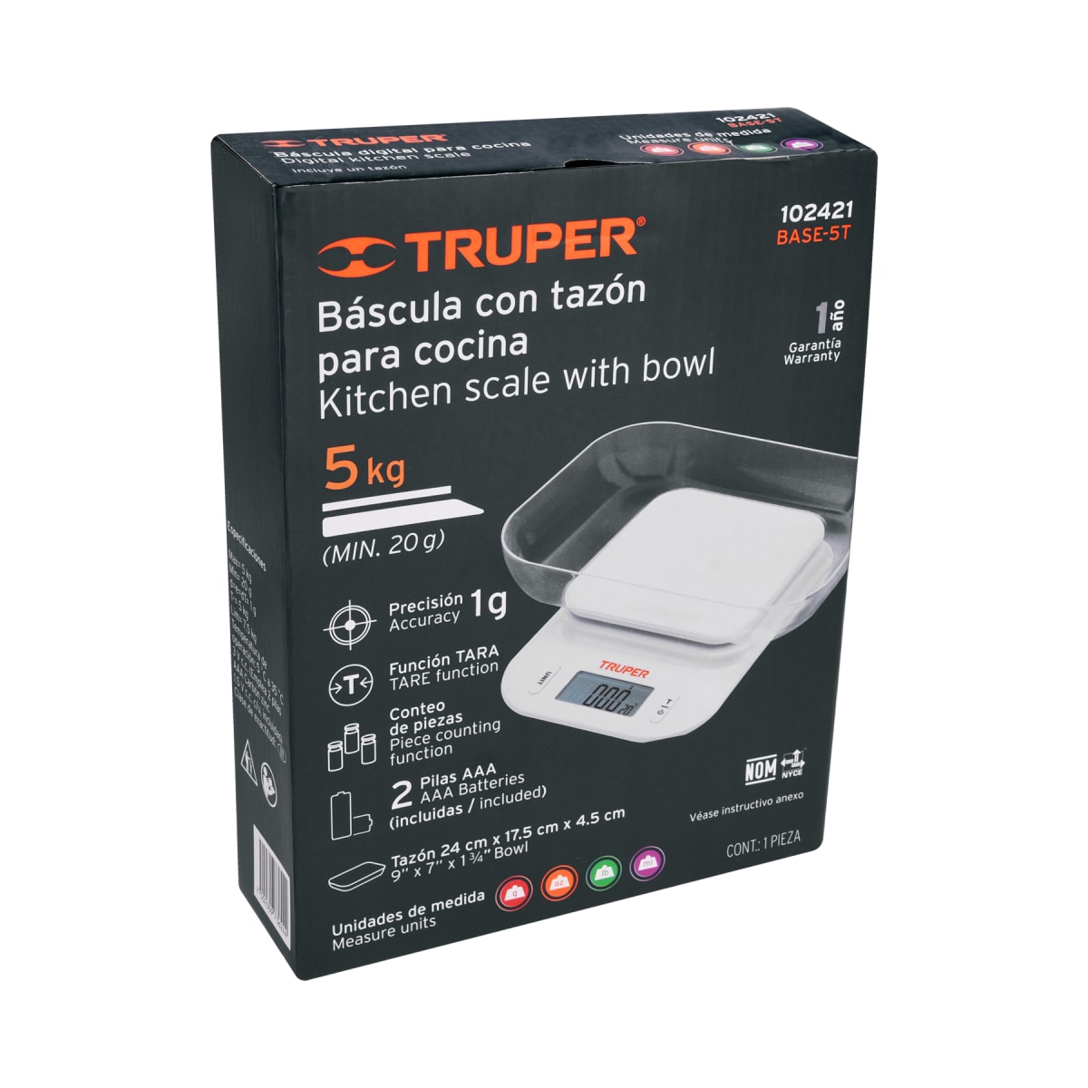 Balanza Digital  Para Cocina Con Tazón 5 Kg Truper 1024214