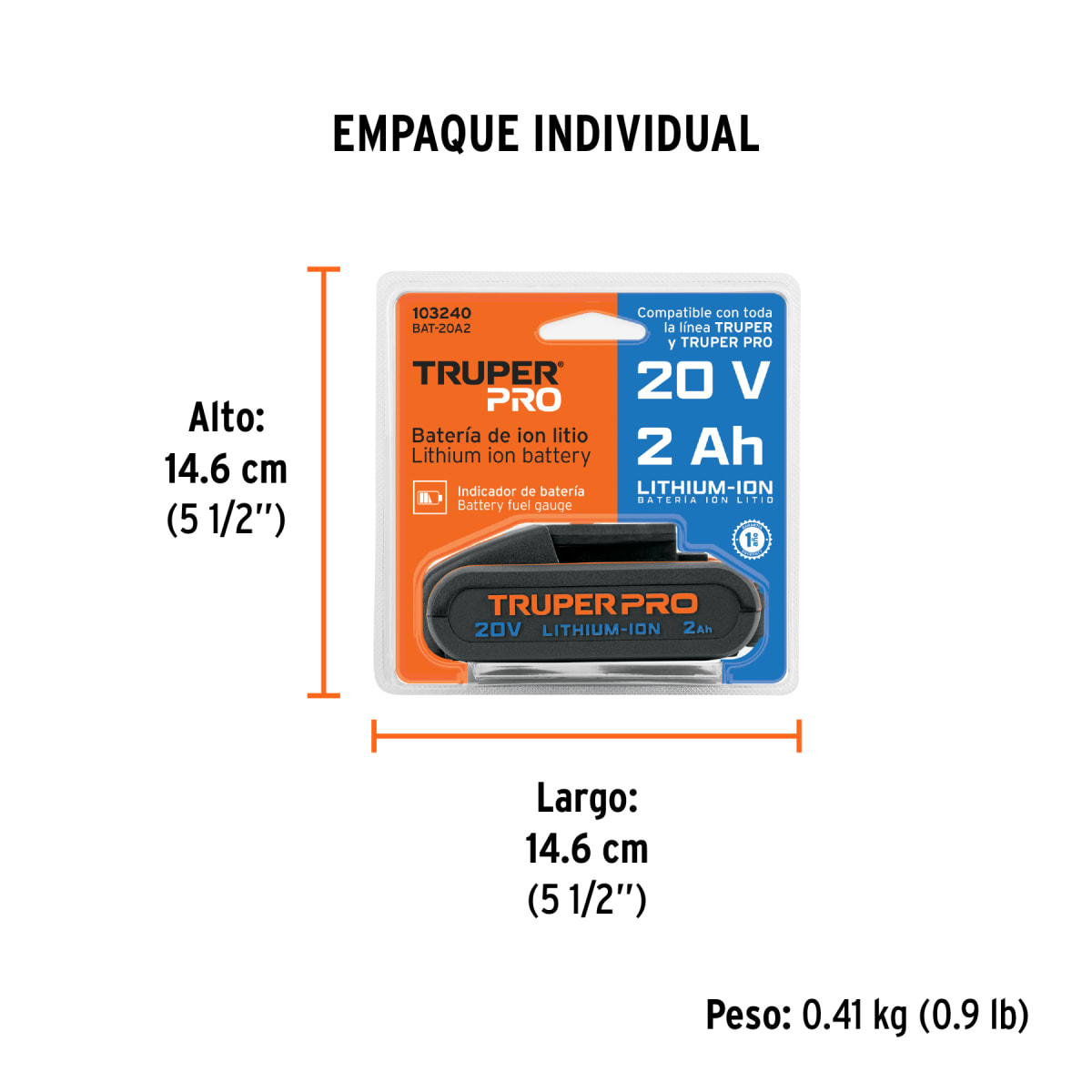 Batería Truper Pro De Ion Litio 20V 2Ah Truper 1032405