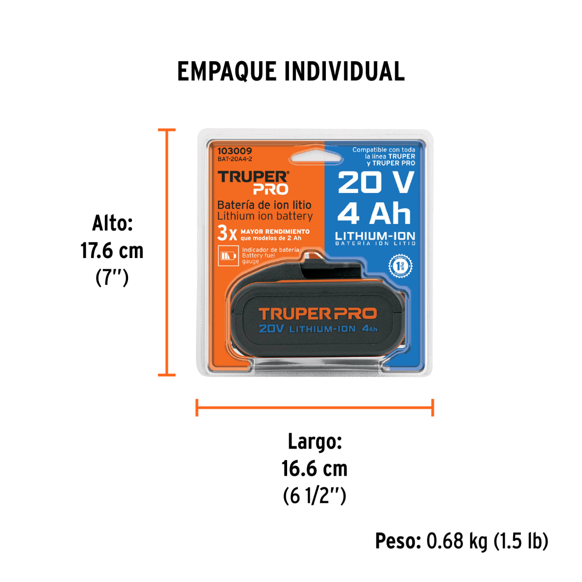 Batería Truper Pro De Ion Litio 20V 4Ah Truper 1030094