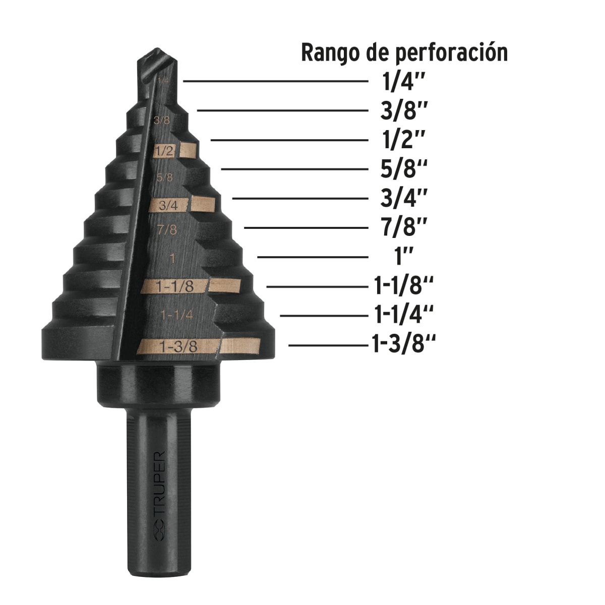 Broca escalonada óxido negro 10 escalones 1/4' - 1 3/8' Truper2