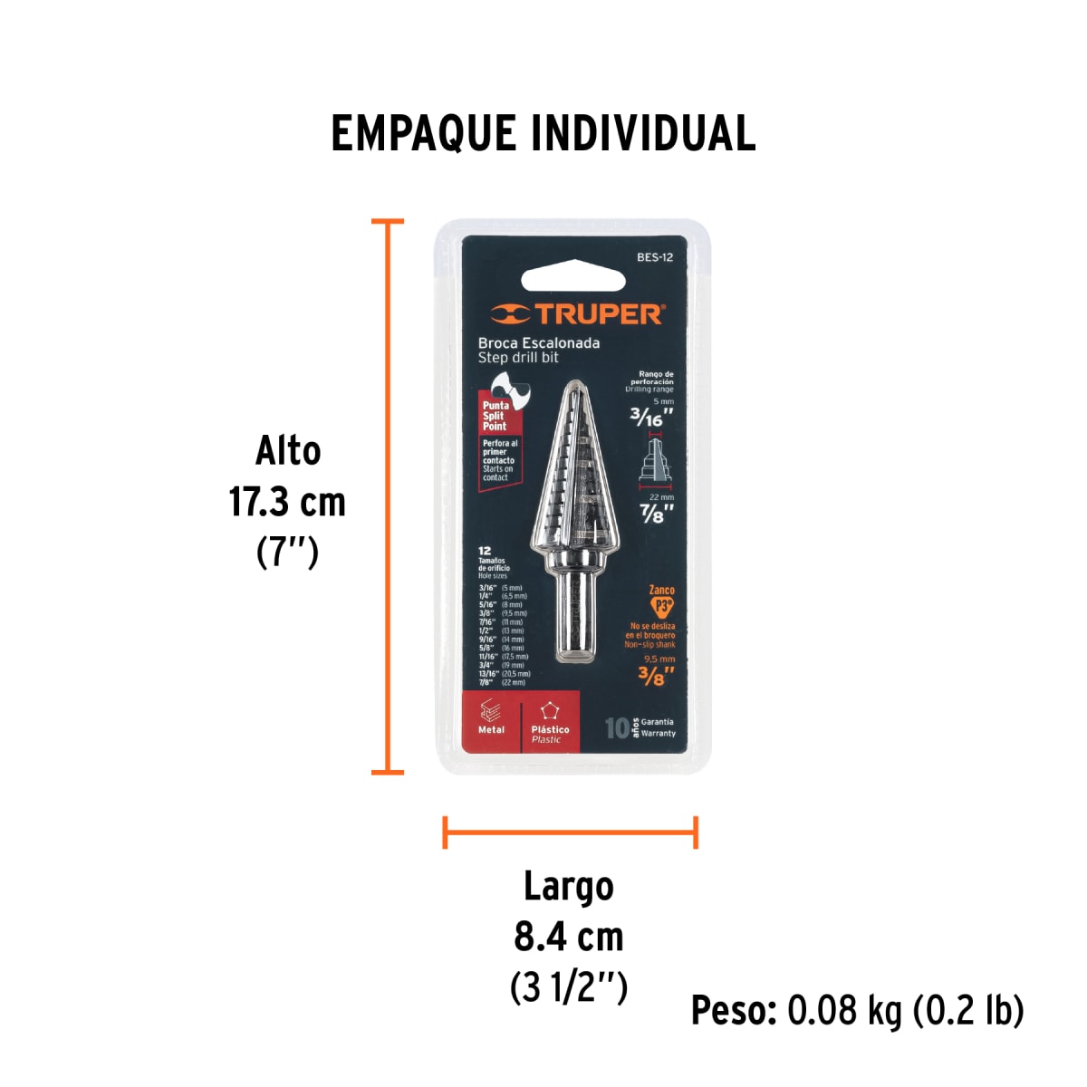 Broca escalonada óxido negro 12 escalones 3/16' - 7/8' Truper6