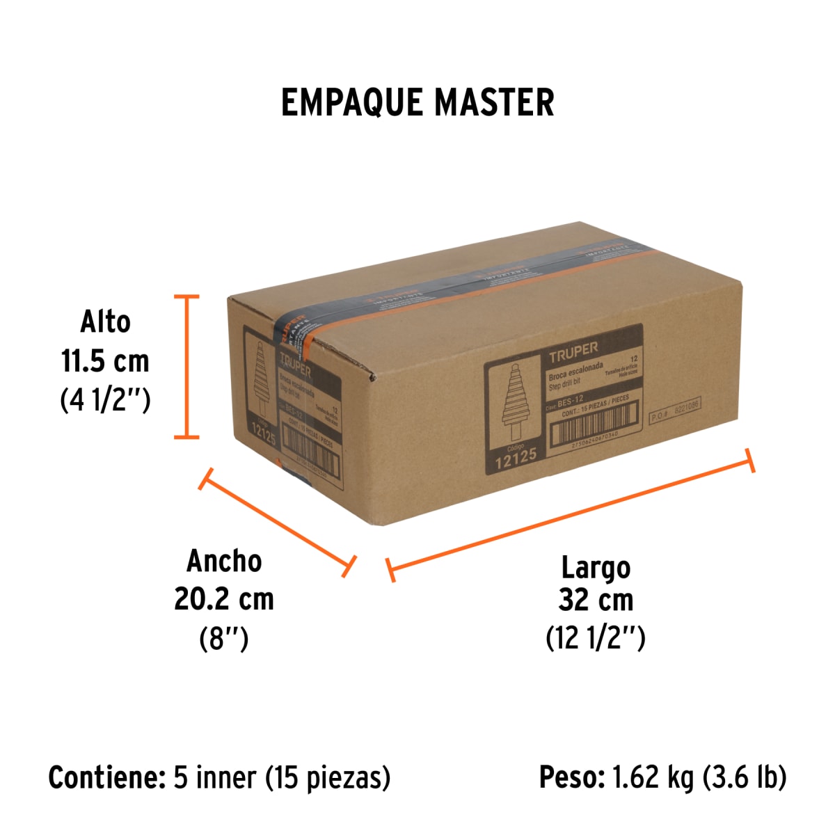 Broca escalonada óxido negro 12 escalones 3/16' - 7/8' Truper7