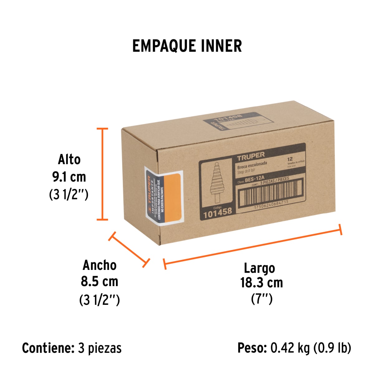 Broca escalonada óxido negro 12 escalones 7/16” a 1-1/8”Truper5