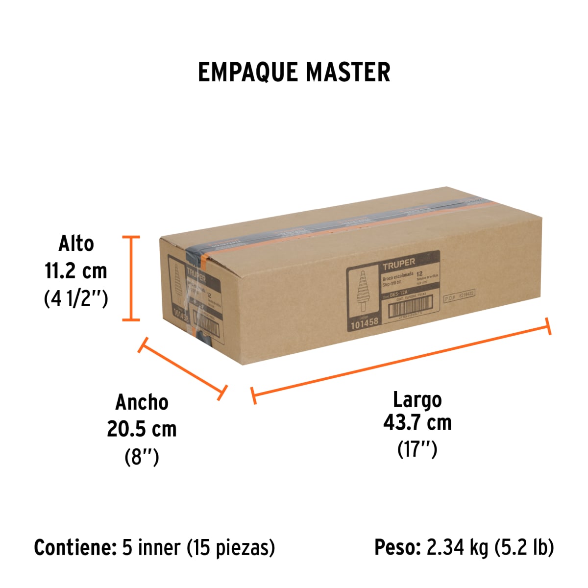 Broca escalonada óxido negro 12 escalones 7/16” a 1-1/8”Truper7