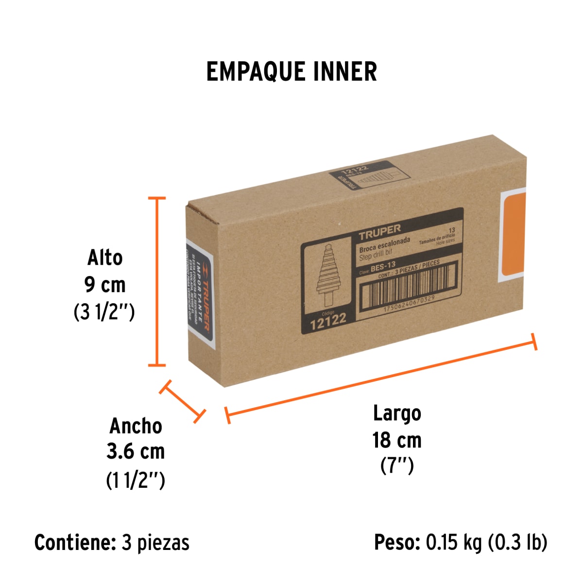 Broca escalonada óxido negro 13 escalones 1/8' a 1/2 Truper6