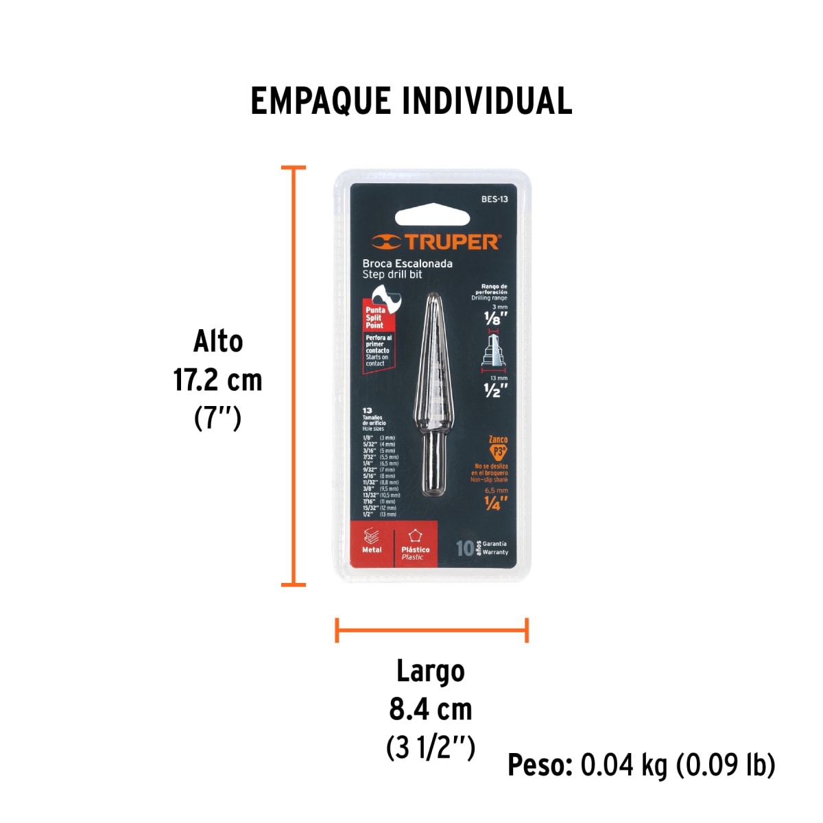 Broca escalonada óxido negro 13 escalones 1/8' a 1/2 Truper4