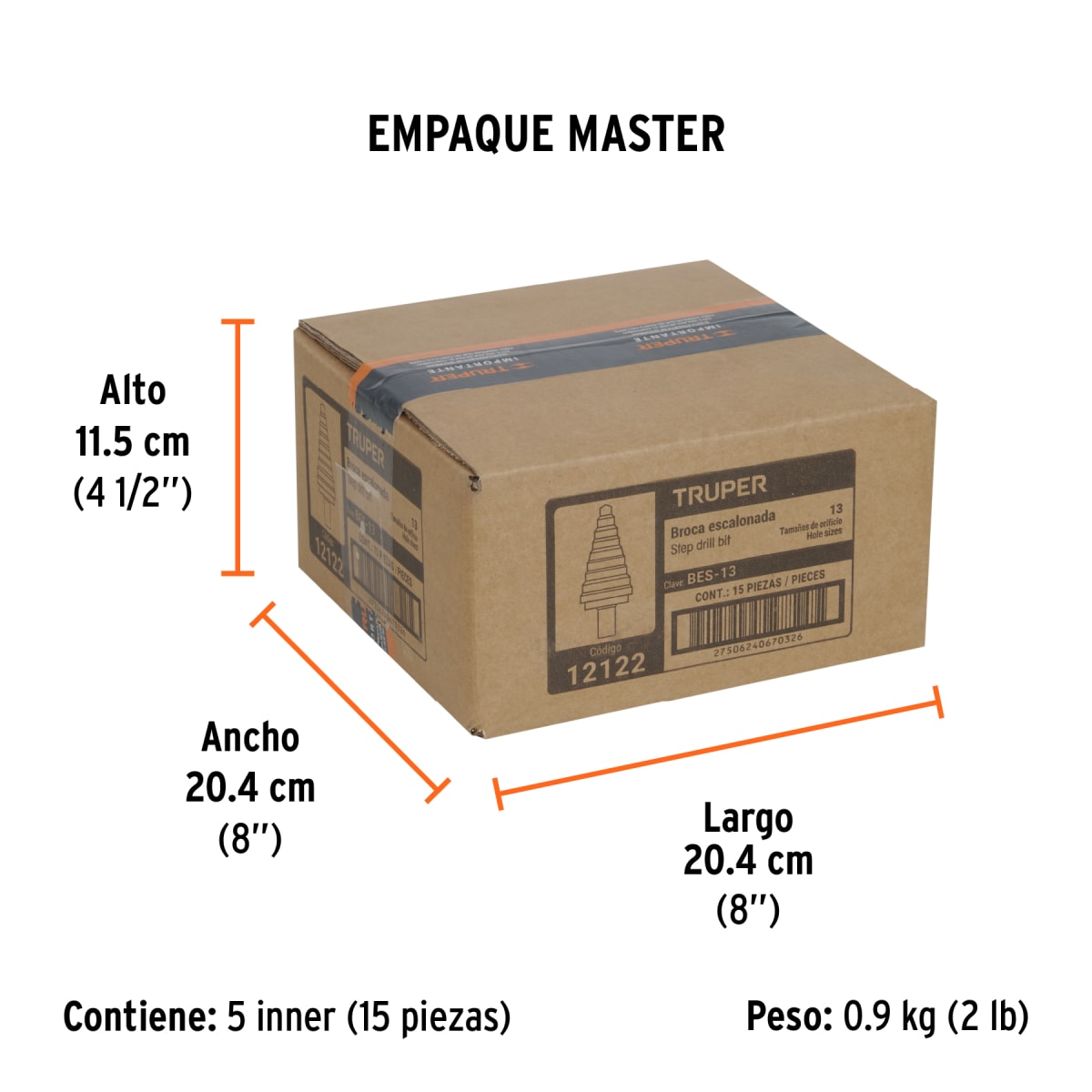 Broca escalonada óxido negro 13 escalones 1/8' a 1/2 Truper7