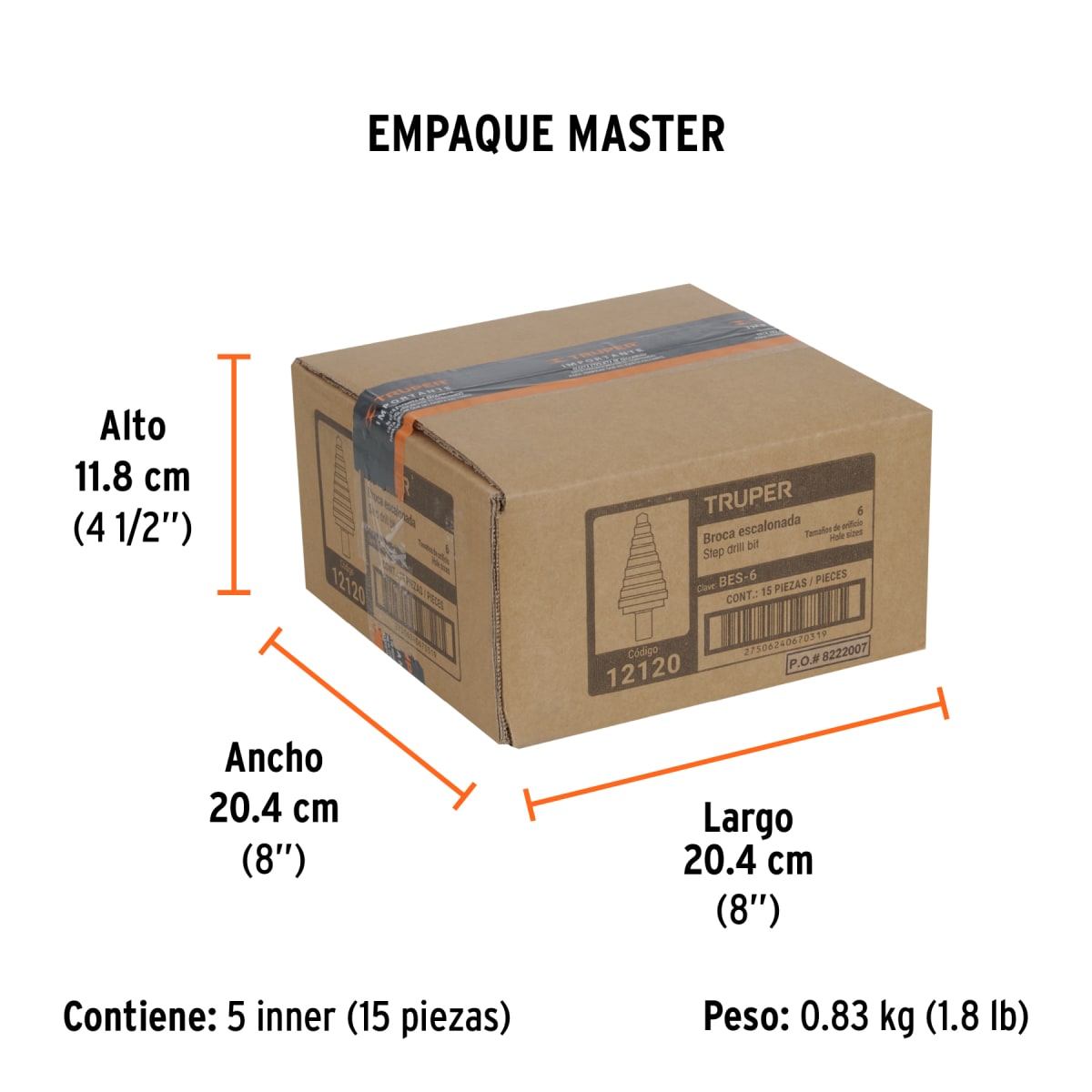 Broca escalonada óxido negro Truper 6 escalones 3/16' a 1/2' Truper7