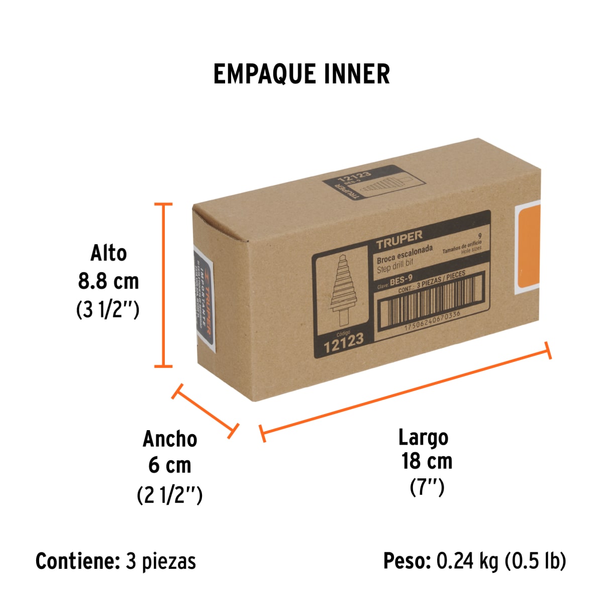 Broca escalonada óxido negro 9 escalones 1/4' a 3/4' Truper5
