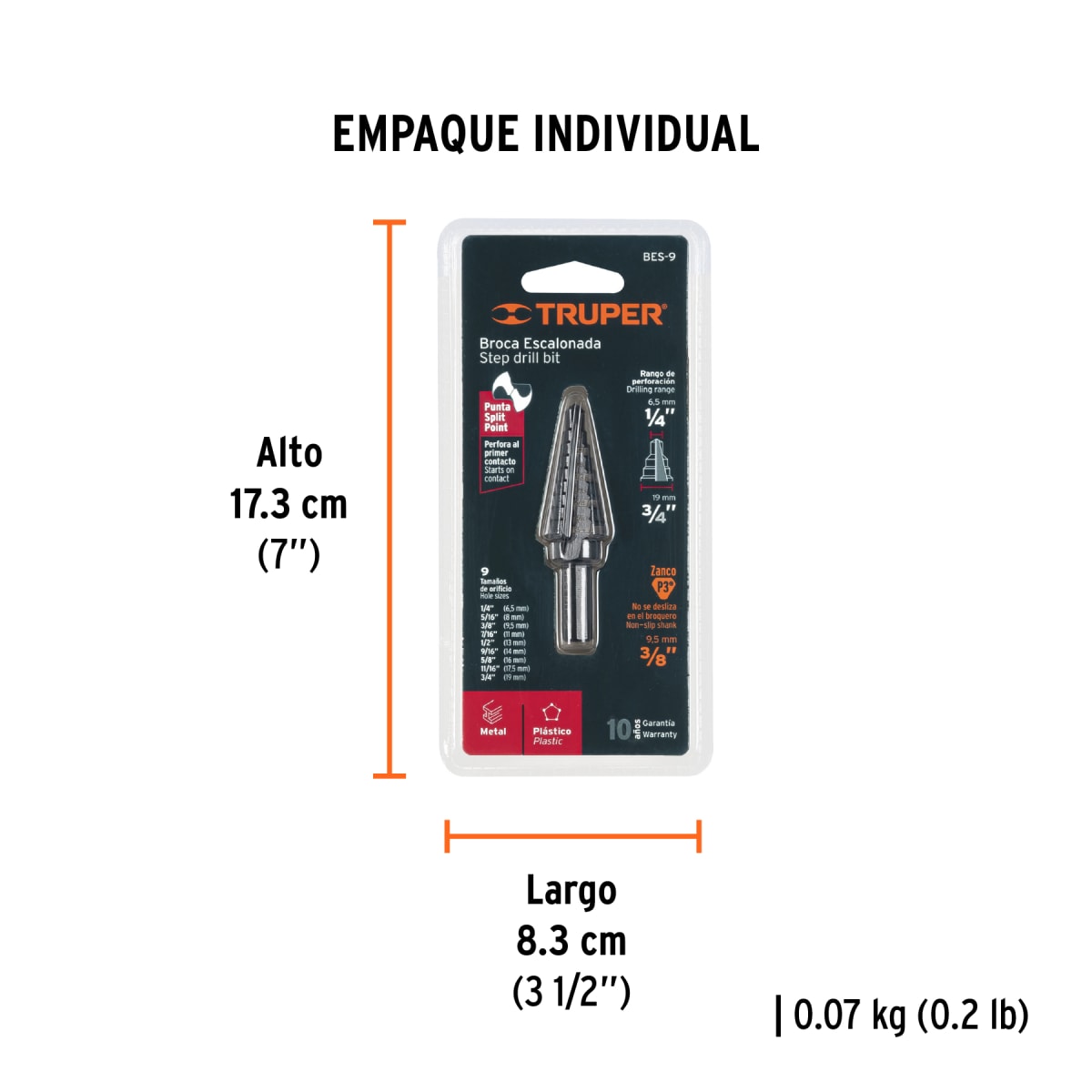 Broca escalonada óxido negro 9 escalones 1/4' a 3/4' Truper6